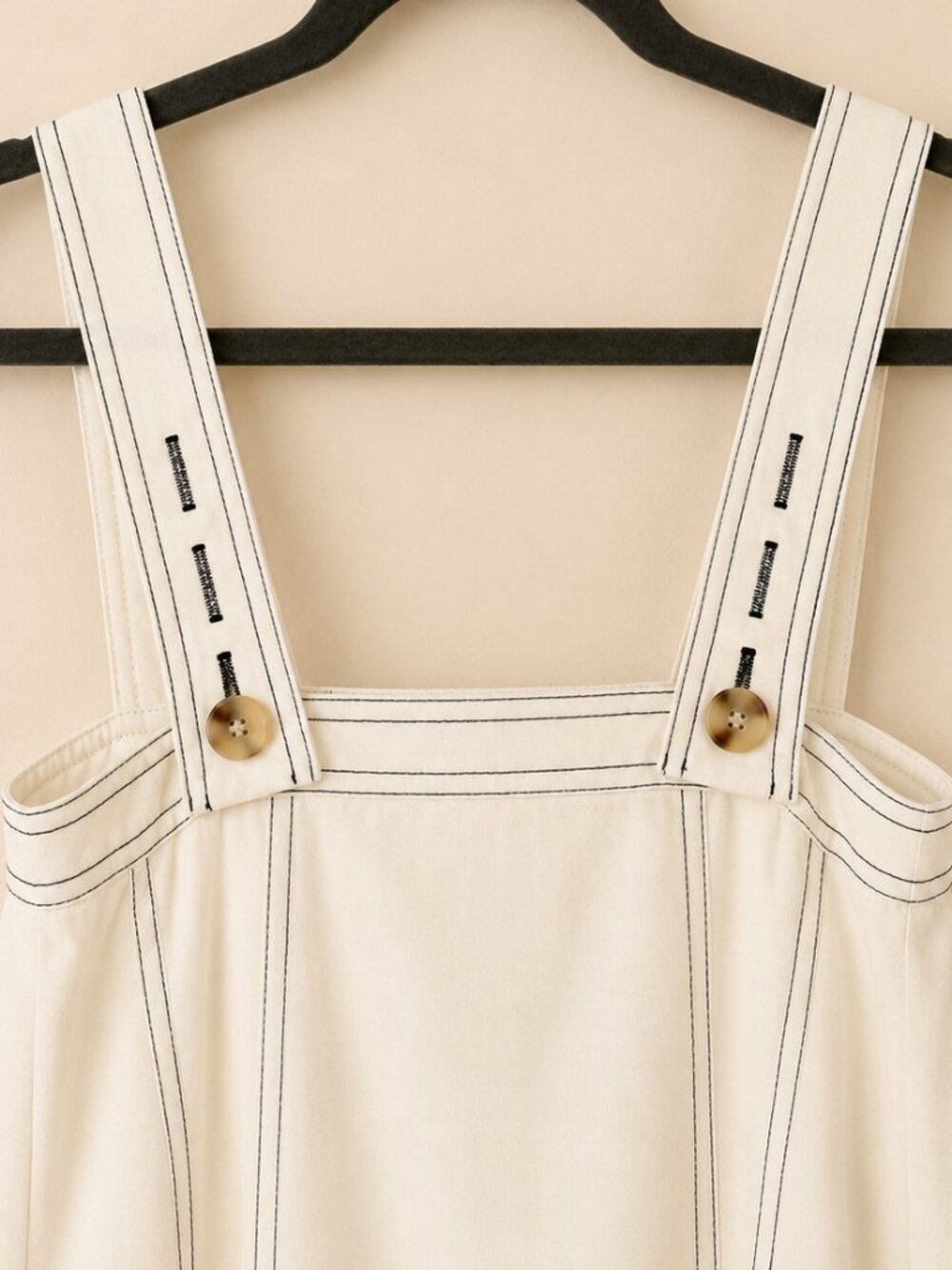 Coastal Luxury White Linen Tencel Blend Contrast Stitch Trapeze Maxi Dress - Picture 8 of 12
